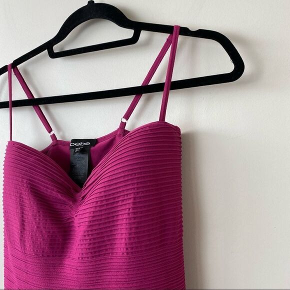 Bebe-Ribbed Deep Raspberry Party Mini Bodycon Dress (Medium/Large) - Picture 4 of 10